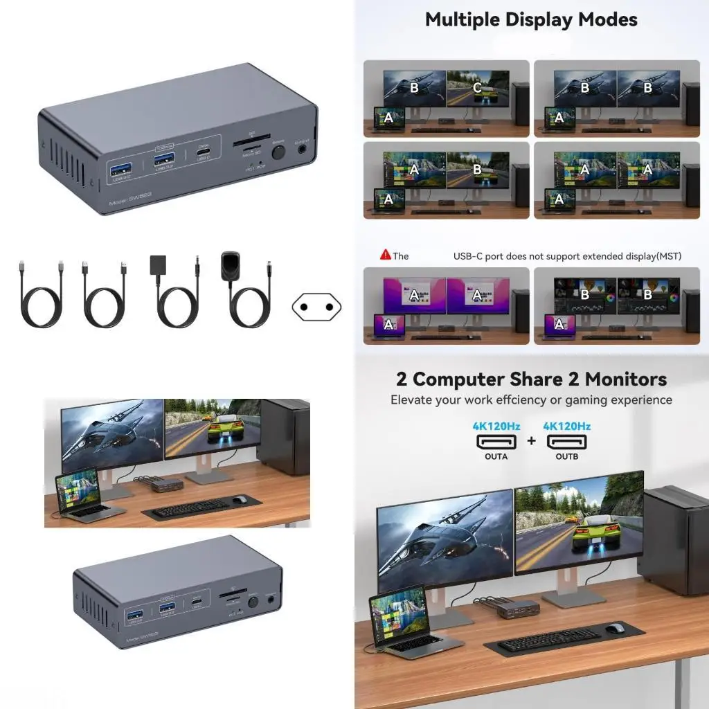 

D08B 13 in 1 KVM Docking Station for Double Monitors DP4K120hz USB C Fast Speed Data Transfer And Metal Housing Adapter