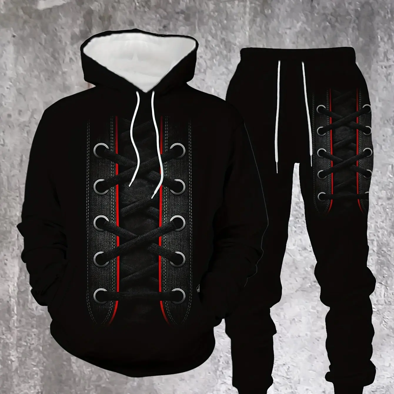 

Hot-selling Autumn and Winter High-quality Men's Casual Hoodie Set Black and White Printing Sports Comfortable Fashion Set