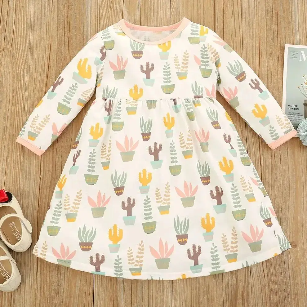 Herbst Kind Mädchen Kleid Casual Langarm Prinzessin Kleid Kleinkind Mädchen Kleidung Kinder Trainingsanzug Cartoon Print Party Baby Mädchen A433