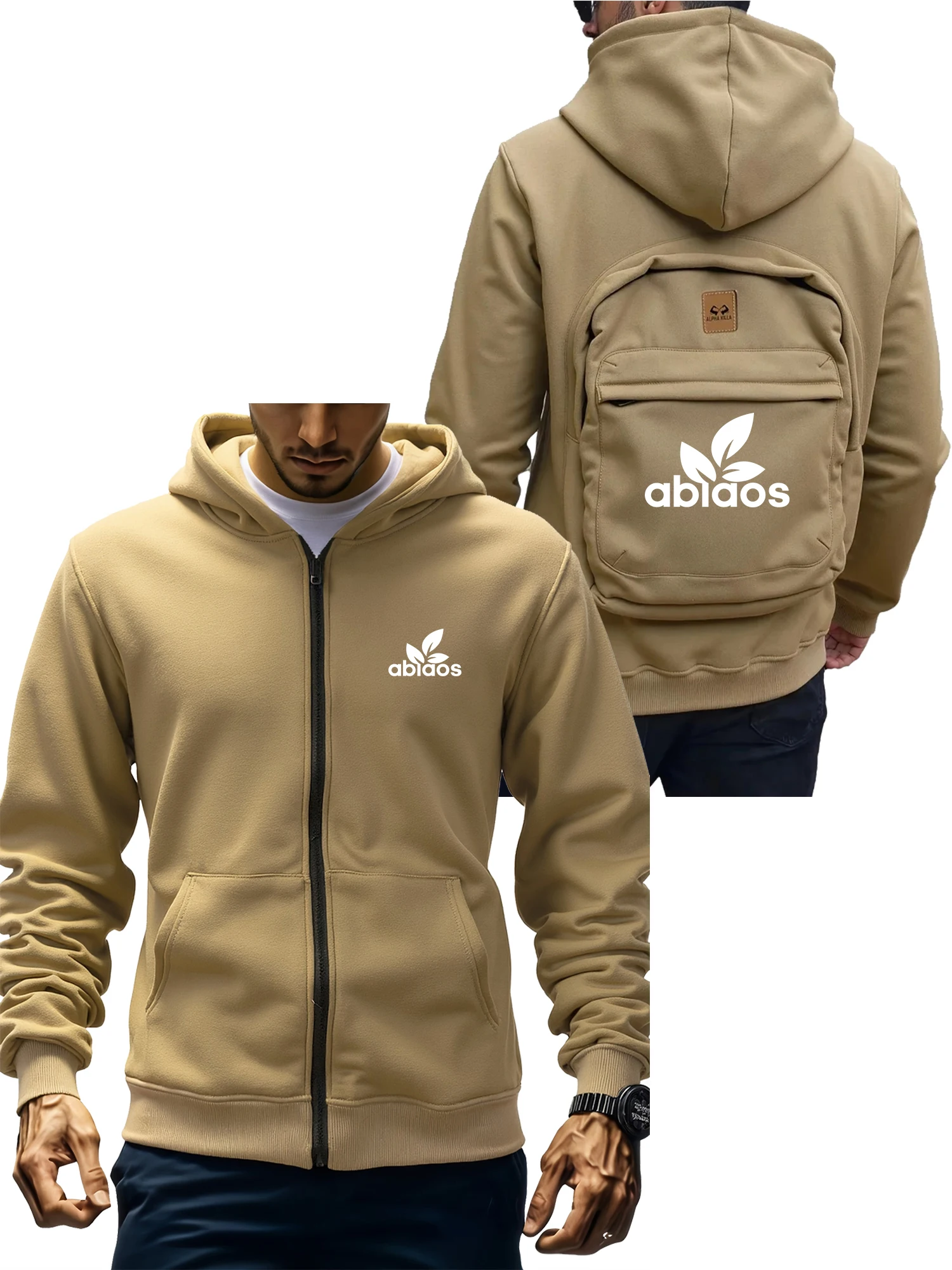 

Men's autumn and winter casual hooded schoolbag pocket fashionable zipper hoodie high-quality outdoor warm cardigan hoodie