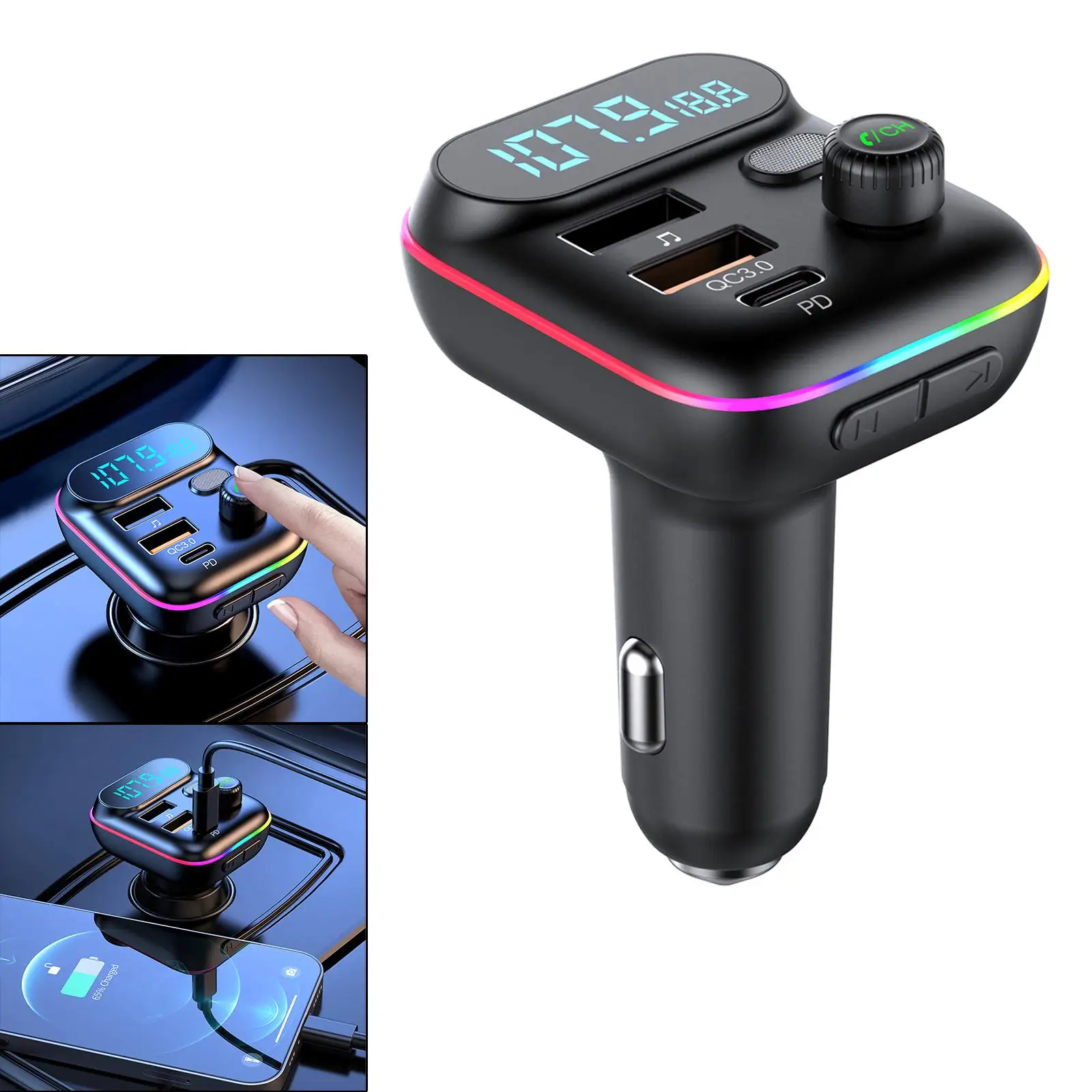Car Audio Adapter USB .0 PD20W 5V/3A Stereo Sound MP3 Player for U Disk Playback Colorful