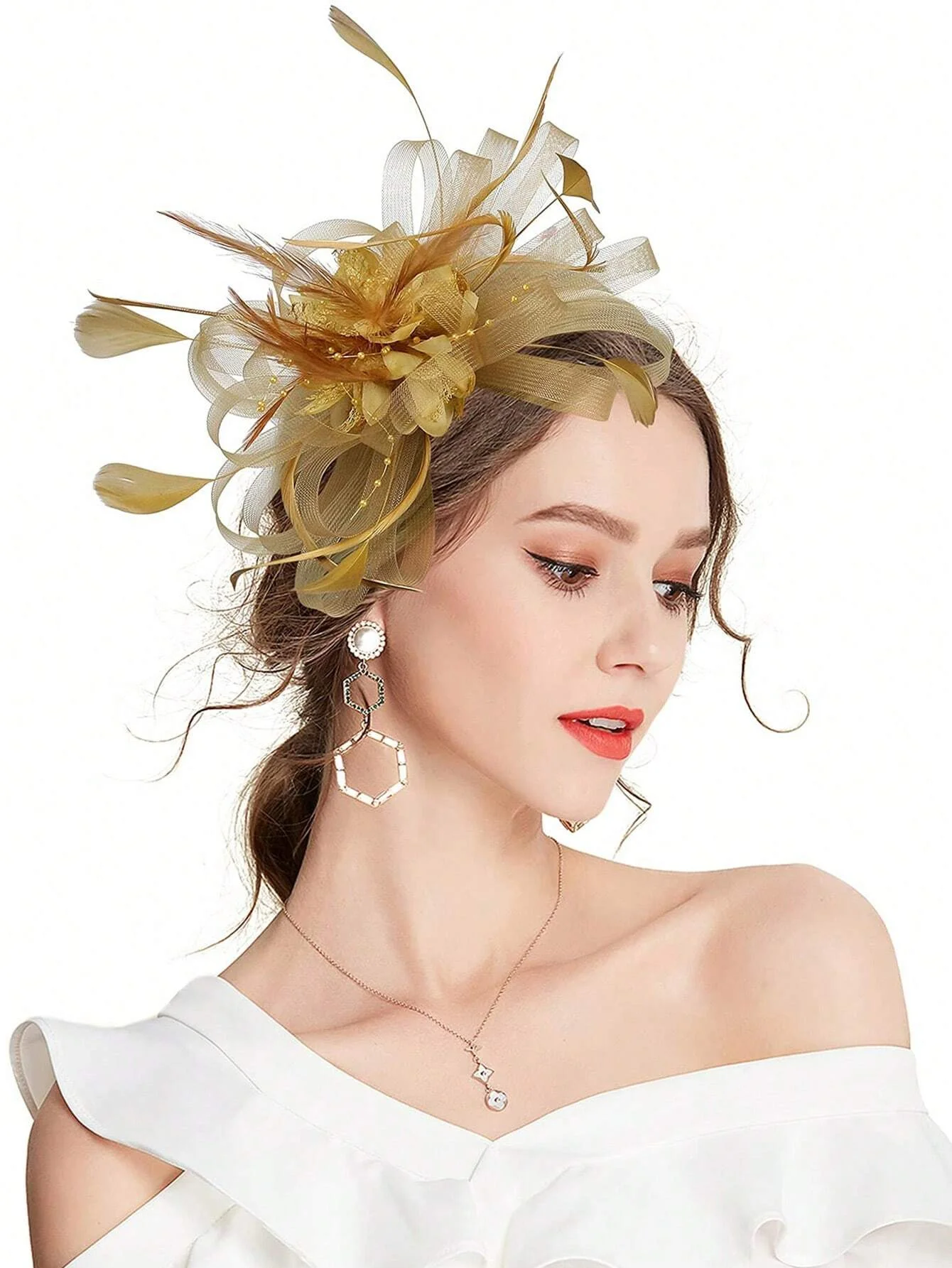 1 قطعة عقال فاسيناتور مع ريشة ، قبعة حفلات الشاي النسائية لكنتاكي ديربي ، كوكتيل ، زفاف ، حفلة تنكرية