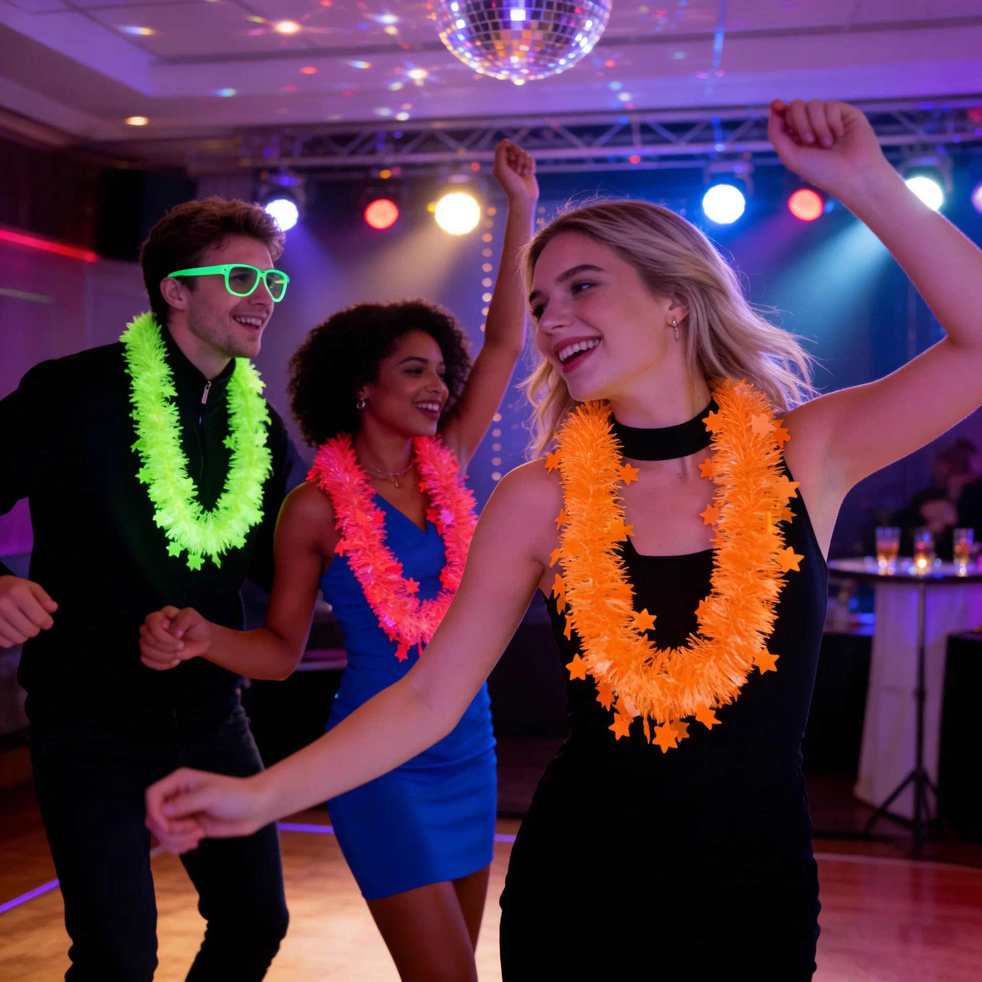Glow in the Dark 5-Star Flower Garland Necklace Neon Blacklight Decor with Tassel for Rave Festival Nightclub Glow Photoshoot view 6