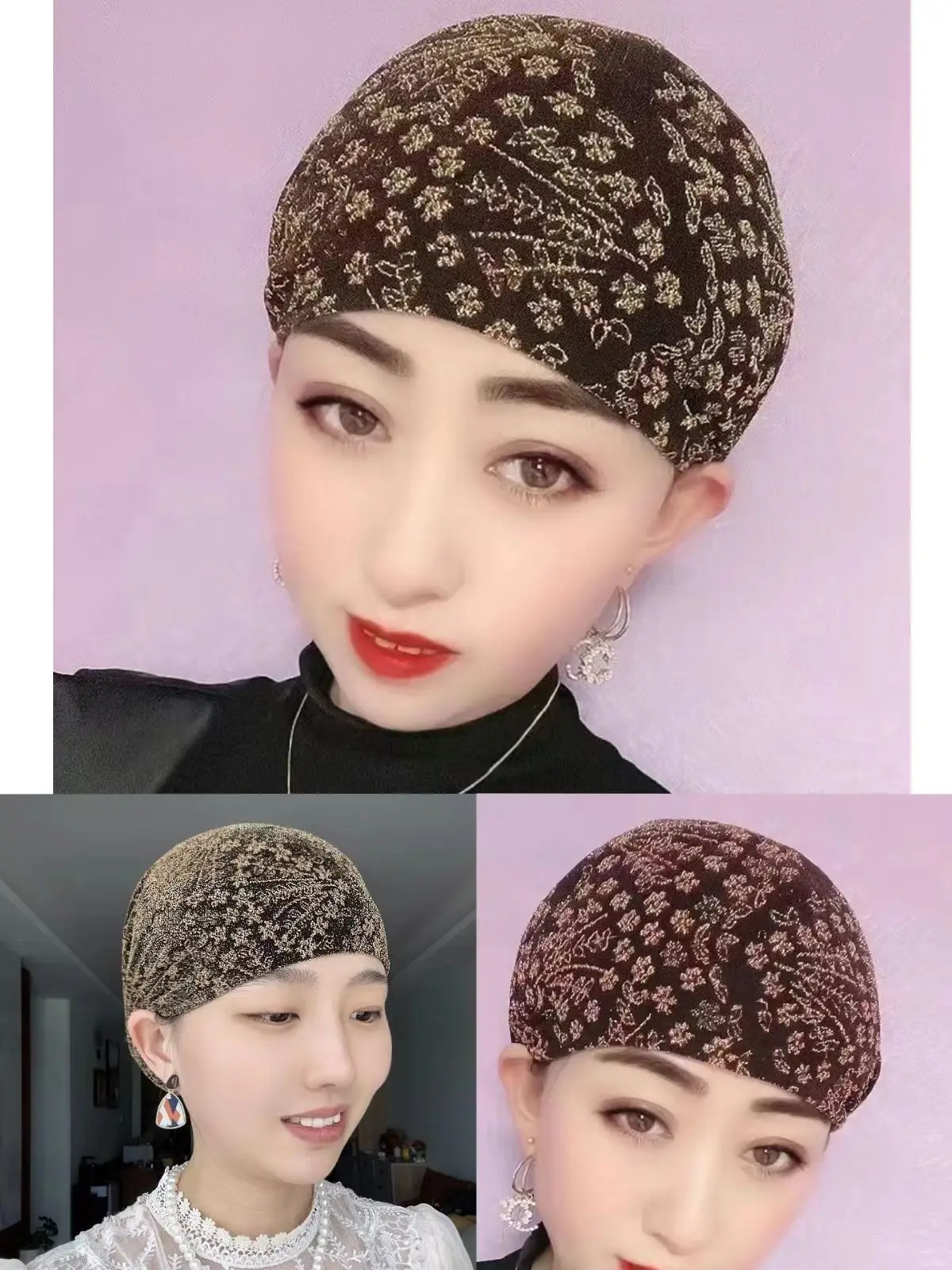 

Wholesale 3pcs Hijabs Hat Muslim Women Soft Fabric Strech Vintage Ethnic Shawl Cap Home Party Eid Prayer Caps African Hats