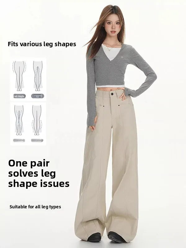 plus Size Women's American Retro Workwear Jeans High Waist Straight Leg Wide Leg Pants Summer Design Sensation Slimming Effect