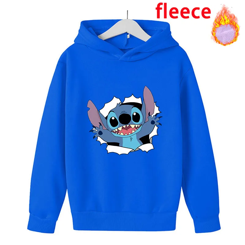 Disney Stitch Lilo Sweatshirt for Children Cartoon Print Hoodies Top Thickened Warm Boy Girls Anime Clothing Birthday Xmas Gifts