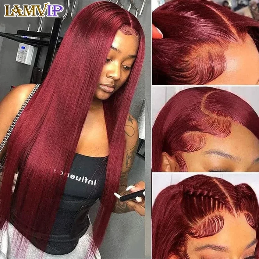 Straight HD Lace Frontal Wig Human Hair Wigs Burgundy 13x4 13x6 Transparent Front Wig Pre Plucked Brazilian Top Quality Lace Wig