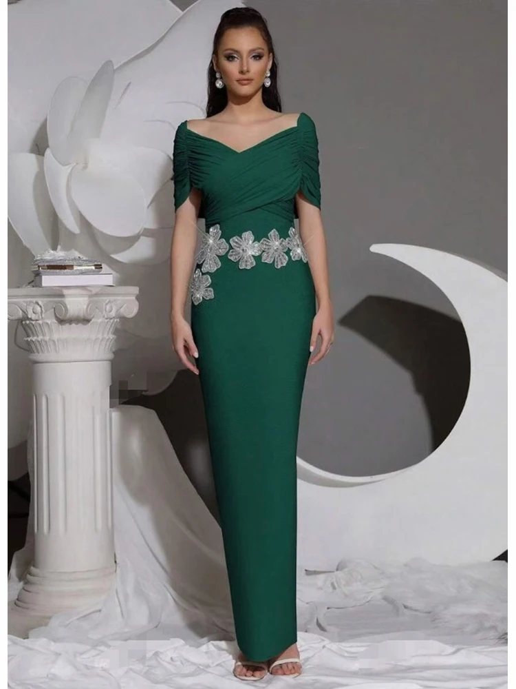 セクシーなオフショルダーダイヤモンドフラワーバンデージドレス女性用ブラックメッシュパッチワークボディコンロングドレスイブニングパーティーガウン