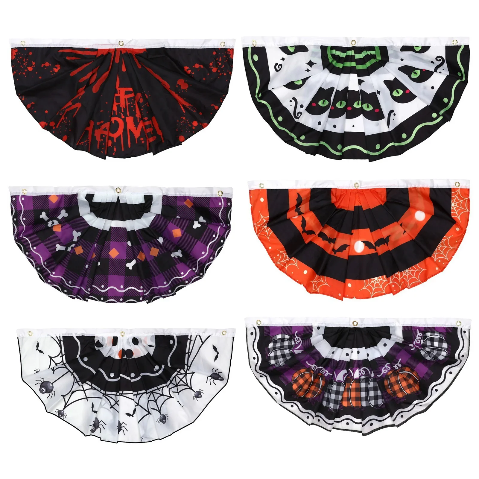 

Halloween Pleated Fan-shaped Flag 90x45cm Hanging Banner Creative Cartoon Print Flag Polyester for 2025 Halloween Decoration