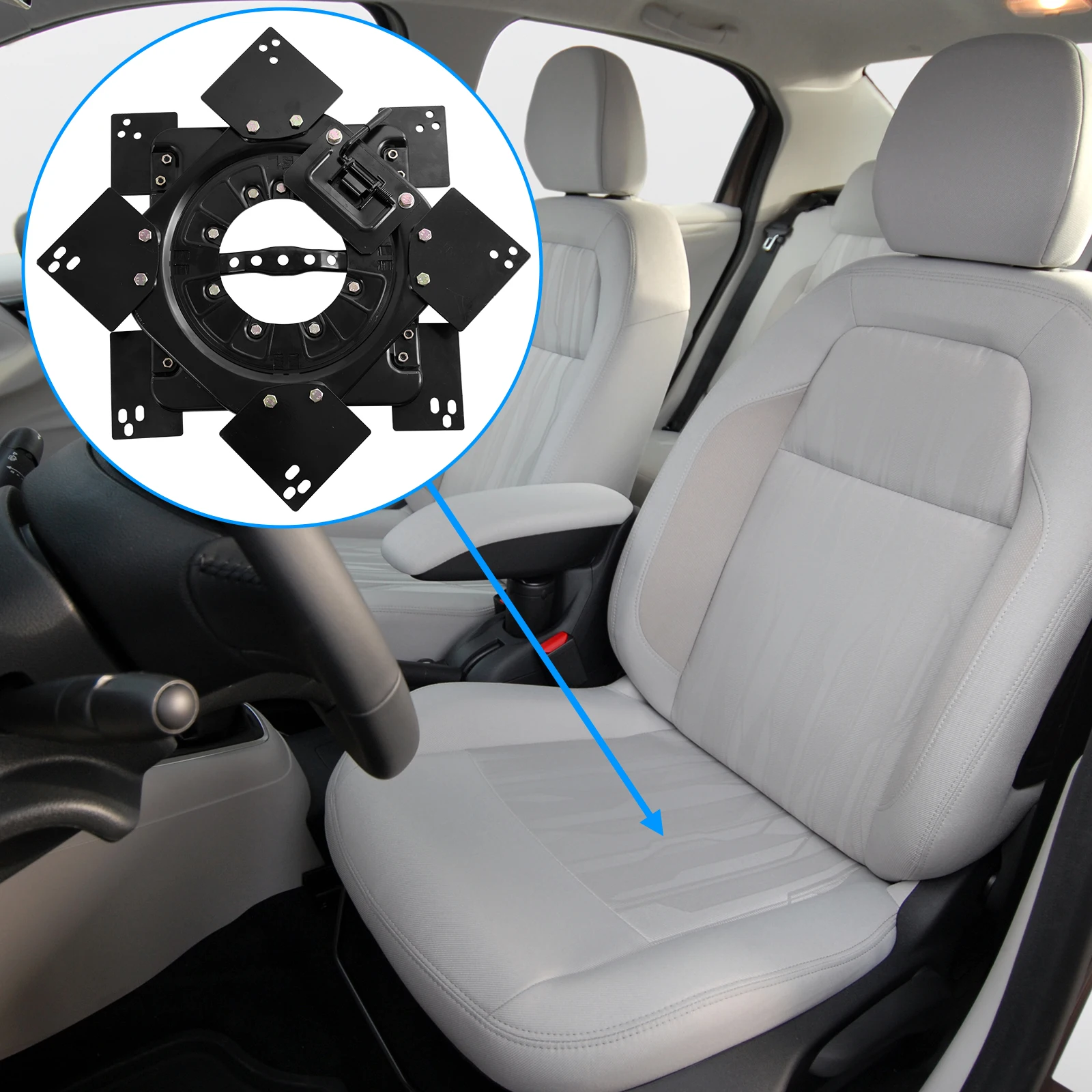 Drehbare Sitzbasis 360 Grad drehbar, Schwerlast-Drehplatte aus Kohlenstoffstahl für Wohnmobil-Sitzumbau, Sitzverstellungs-Ersatzteil für Sprinter 2007-2018 Transit T5 T6 Caravelle Crafter Beifahrerseite – Detail 7