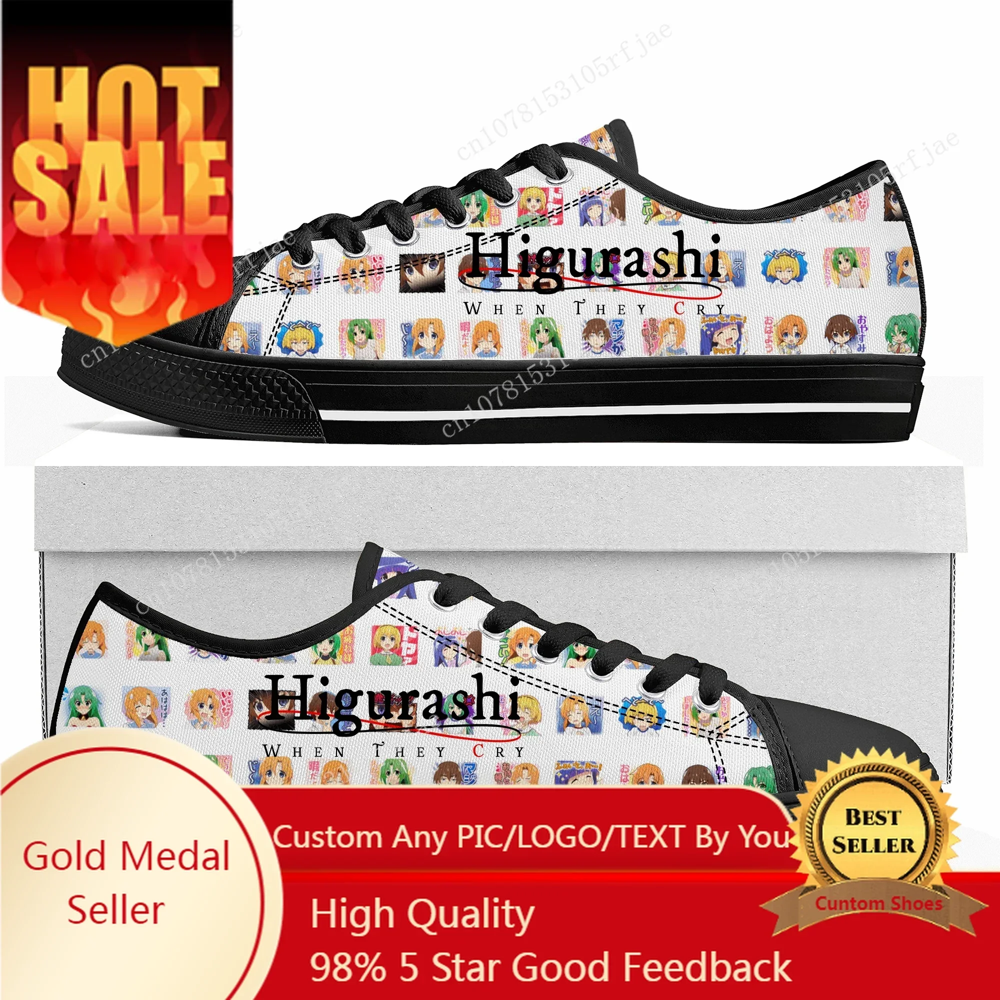 Higurashi When They Cry Custom Low Top Sneakers Cartoon Game Womens Mens Shoes Casual Tailor Made Canvas Sneaker