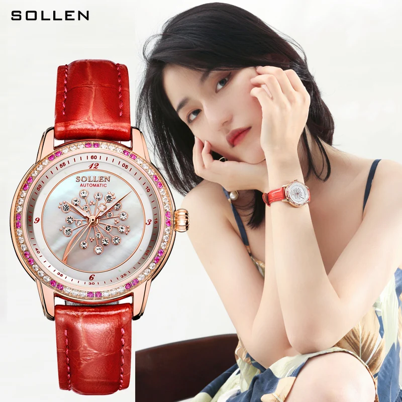 SOLLEN Women's Watch, a hair replacement dandelion fashion Japanese fully automatic mechanical women's watch