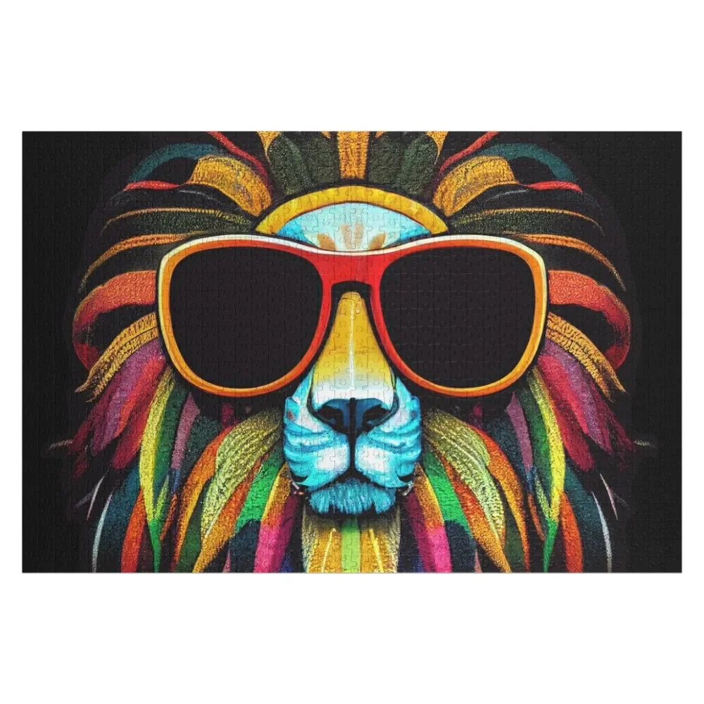 Colourful Lion Wearing Sunglasses Jigsaw Puzzle Photo Personalized Gifts Personalized Baby Object Puzzle