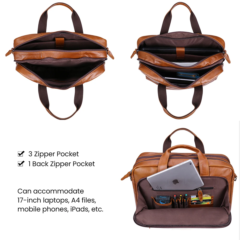 Jogujos echtes Rindsleder Herren Aktentasche Umhängetasche Umhängetasche 17 "Laptop taschen für Dokument A4 Business Aktentaschen Totes