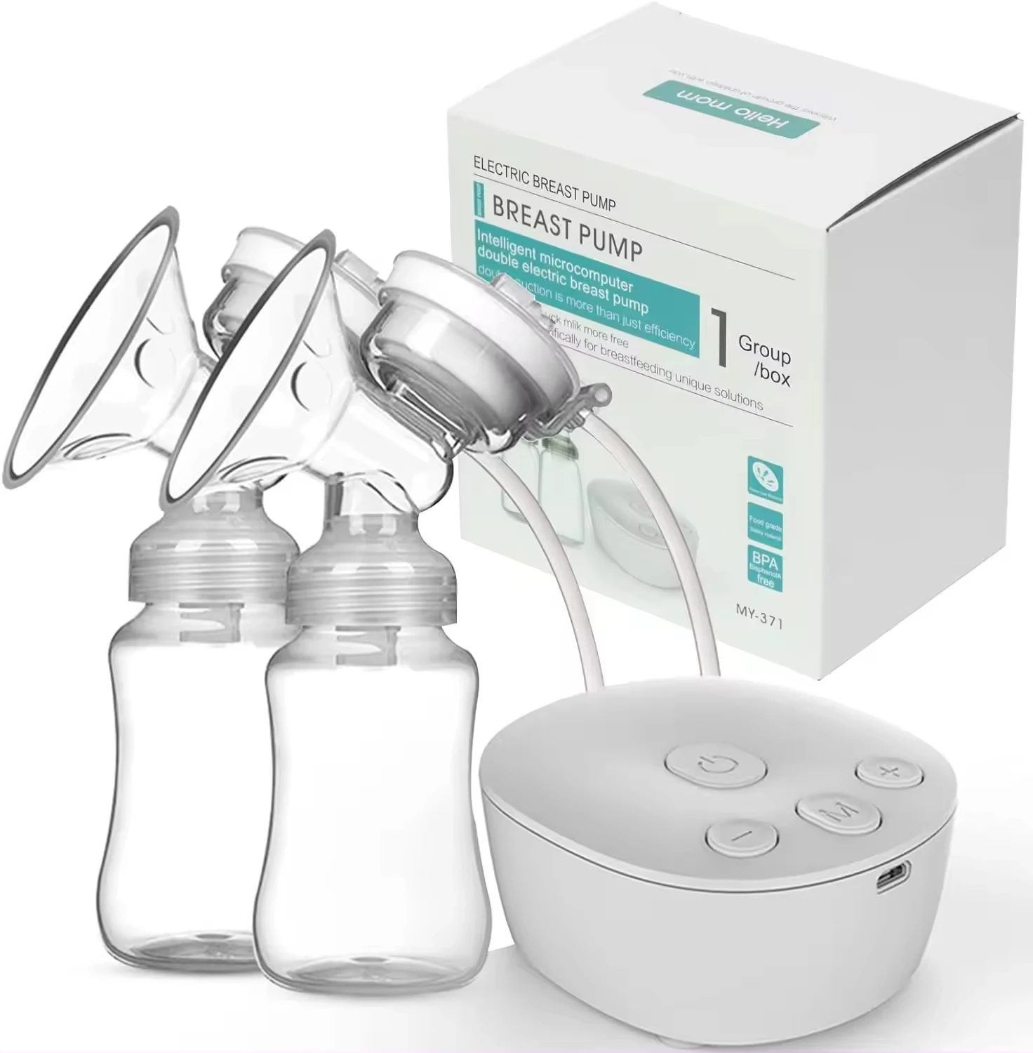 Double Cup Electric Breast Pumps Powerful Nipple Suction USB Dual Electrnic Breast Pump with 150 ML Baby Milk Bottle