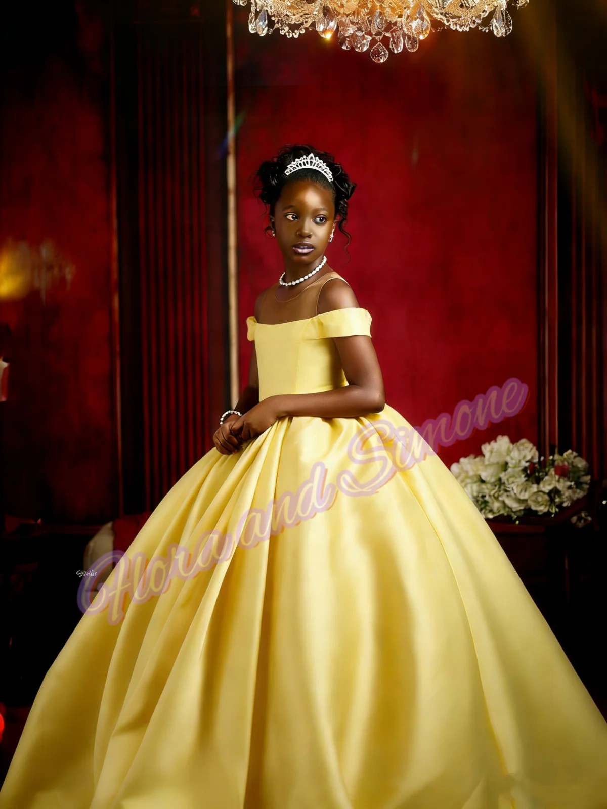 

Customized Yellow Satin Flower Girl Dress for Wedding High Waist O-neck Puffy Kids Birthday Party First Communion Gown