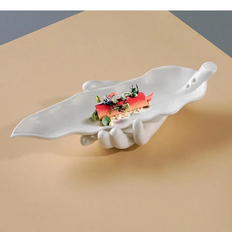 White Tableware Leaf Plate Buddha Hand Hotel Restaurant Dessert Sushi Nordic Home Kitchen Ceramic