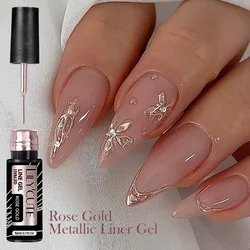 LILYCUTE  5ml Metallic Rose Gold Sliver Painting Liner Gel Nail Polish Super-Bright Mirror Graffiti Stripe Gel Nail Art Varnish