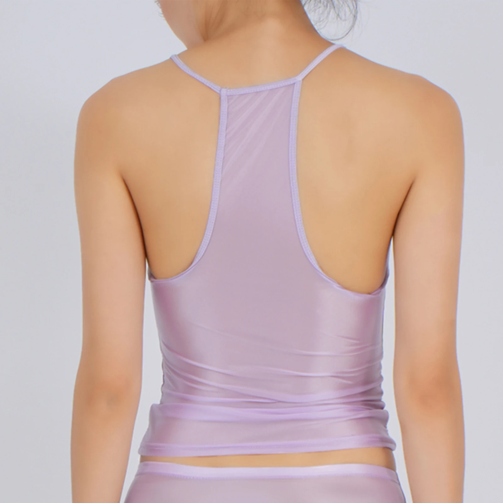 Womens Sexy Glossy Sleeveless Sling Bodycon Tops 에로틱 크롭 탑 Clubwear Bar Nightwear 용 신축성있는 Camisole Scoop Neck Vest