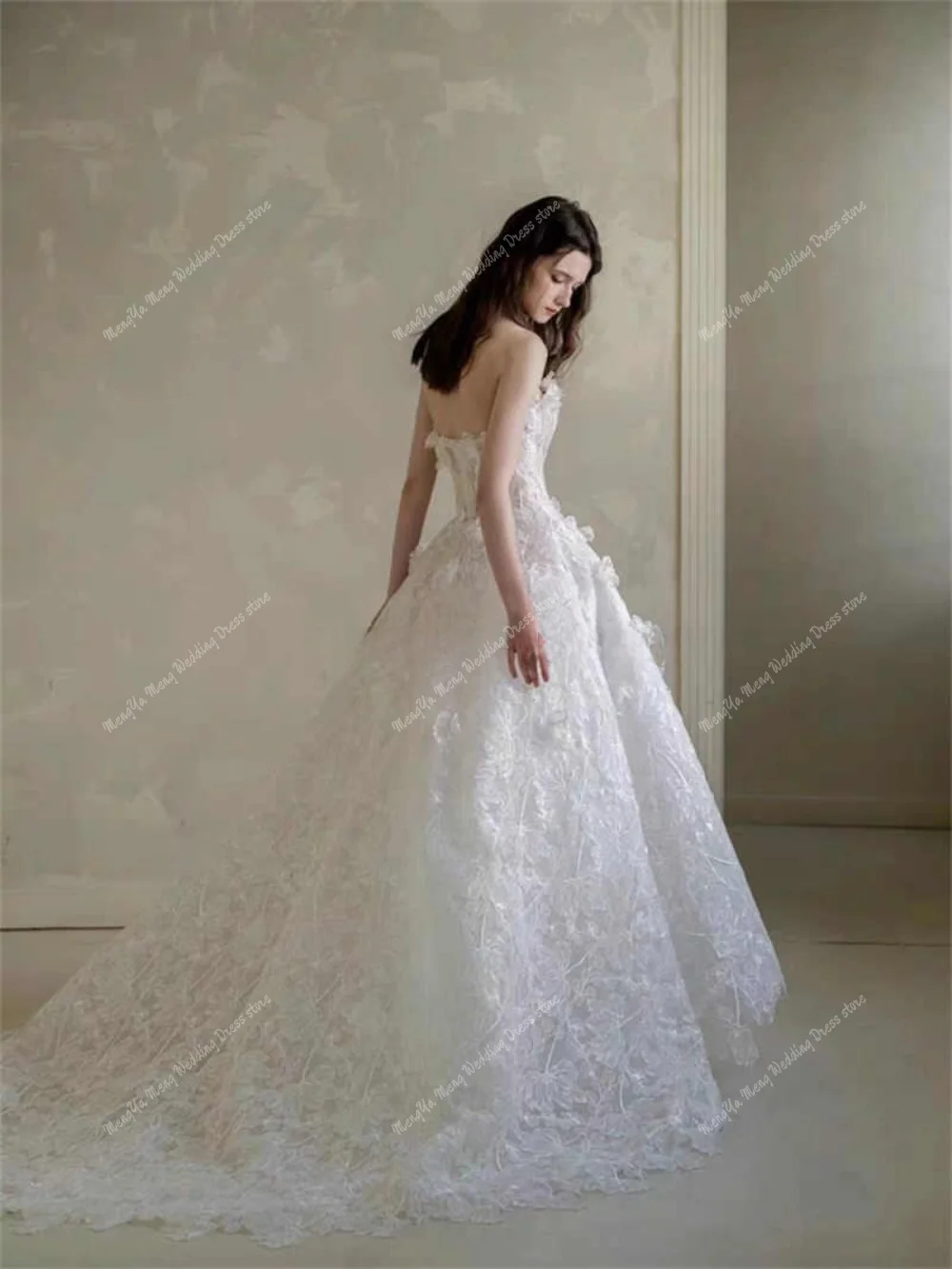 Luksusowa suknia ślubna z koronką w kształcie serca w kolorze kości słoniowej sesja zdjęciowa bez rękawów linia suknie panny młodej długość podłogi Vestido De Noiva Zip dostosowane