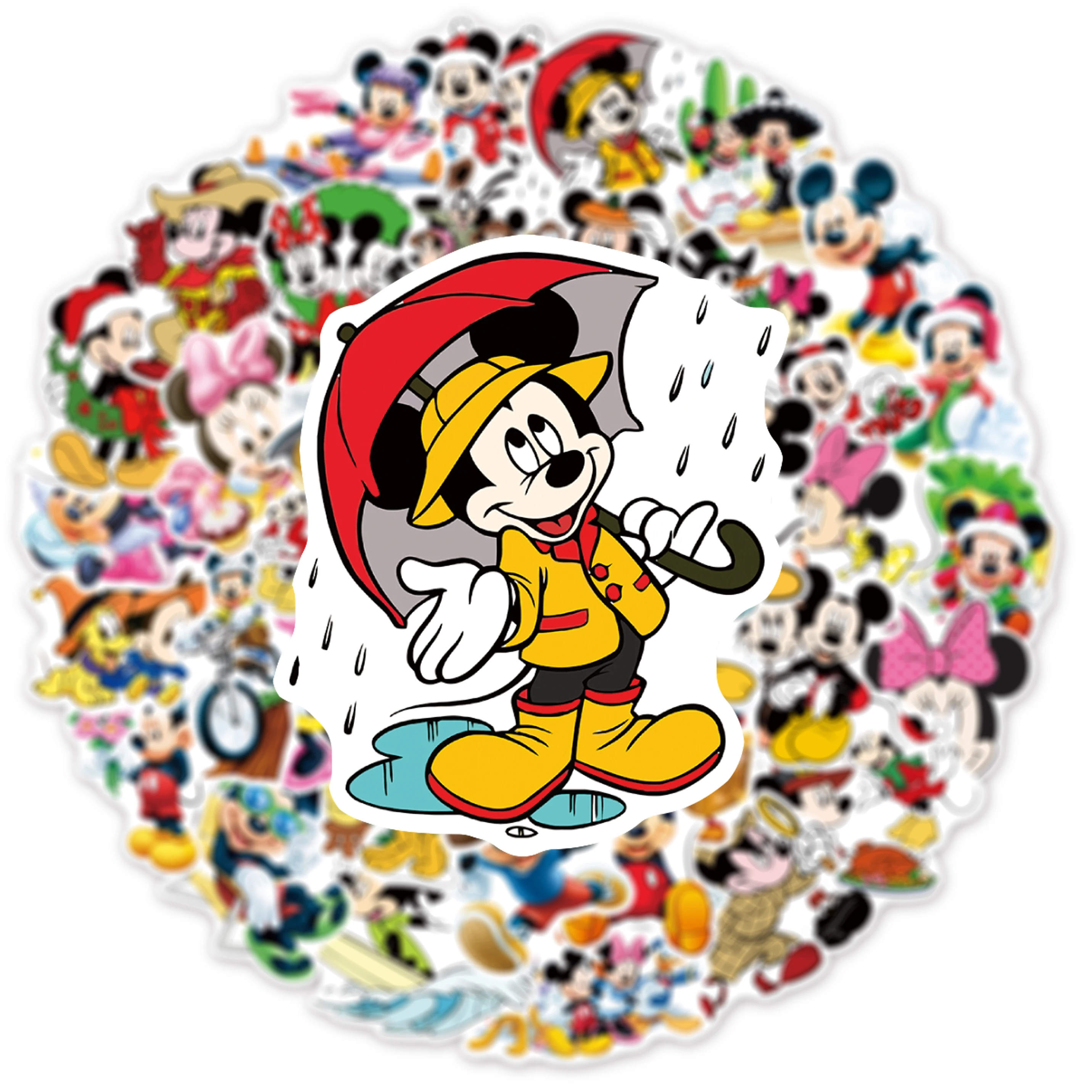 Pegatinas de Mickey Mouse de Disney para niños, calcomanías de dibujos animados de 10/30/50/piezas, juguetes para niños, teléfono, portátil, coche,