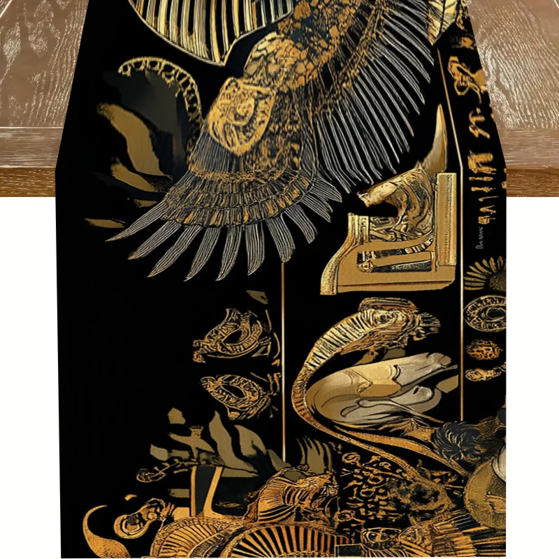 Ancient Egyptian-theme Linen Table Runner Dresser Scarf Decor Retro Art Hieroglyphic Pattern Table Runners Holiday Party Decor
