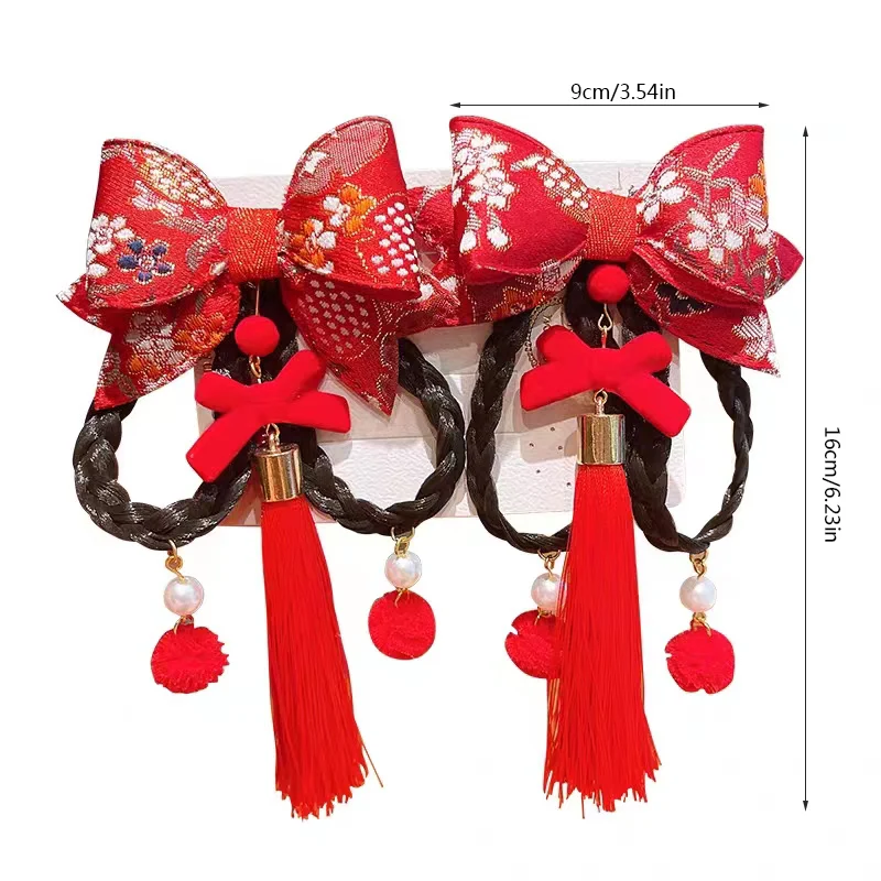 2 PCS Girls Chinese Style Hanfu Headdress Bow Hair Clip Wig Braid Hairpin Side Clip Hair Accessories For Children's Gift – Detail 6