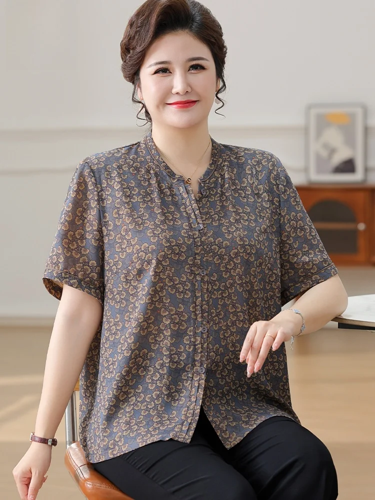 

Rn Свободная футболка с цветочным принтом для женщин больших размеров среднего возраста и ли, повседневная футболка из полиэстера и волокна ort Sve