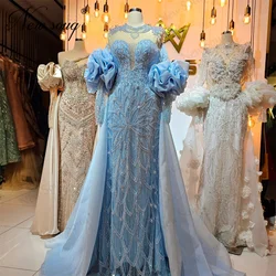 Elegant Blue Evening Dresses African Off Shoulder Beading Prom Dress Engagement Dress Crystals Party Gowns Robes De Soiree 2024