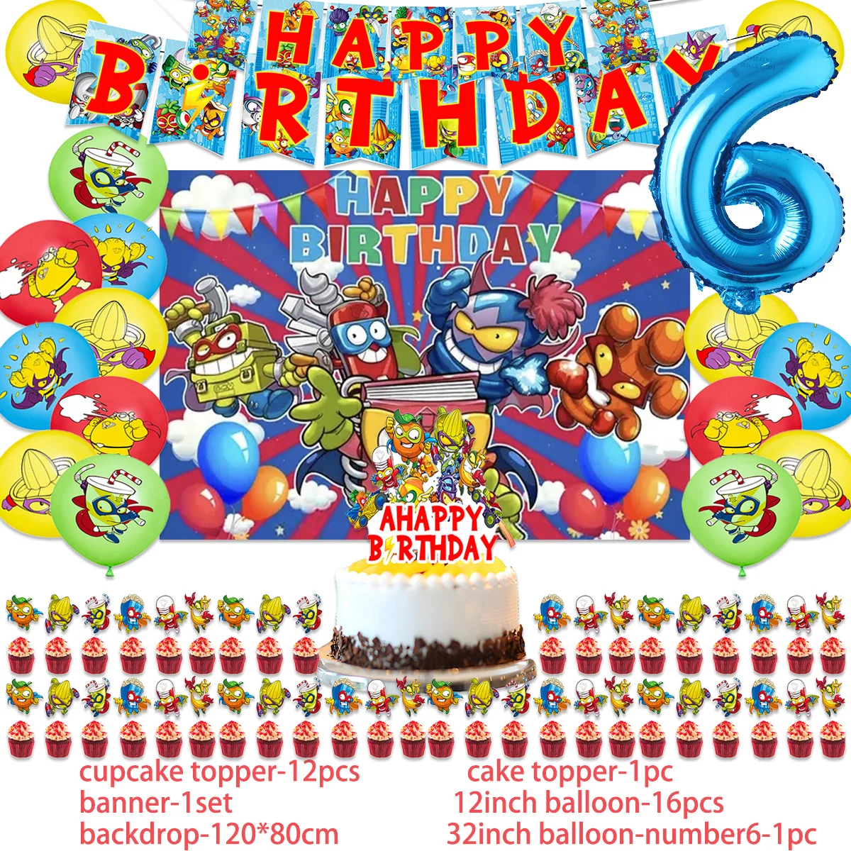 Superthings Theme  Birthday Party Supplies Decor Super-zings Balloon Banner Backdrop Cake Supplies Banner Kids Baby Shower Gifts - view 4