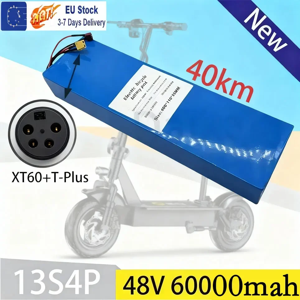 Popolare Batteria agli Ioni di Litio 48V 60Ah 1000W 13S4P, Pacco Batteria agli Ioni di Litio Adatto per Monopattini Elettrici CitycocoBMS 54.6V
