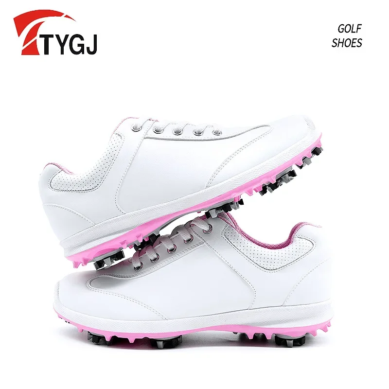 TTYGJ Women Golf Shoes Ladies Waterproof Breathable Shoes Women Anti Slip Spikes Golf Sneakers Soft Lace-up Casual Footwear