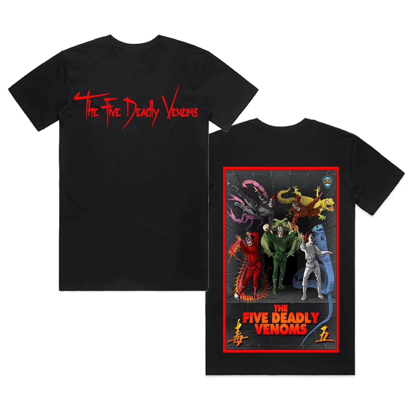 Camiseta Gráfica Dupla Face The Five Deadly Venoms, Estilo Retrô Kung Fu, Streetwear Casual Unissex para Homens e Mulheres