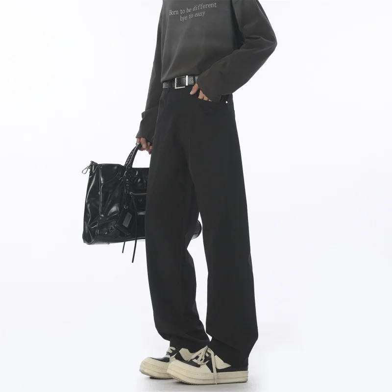 

【Mirrordust】Осенние прямые повседневные длинные брюки в корейском и японском стиле, деловые, приятные для кожи свободные брюки-карго для мужчин и женщин