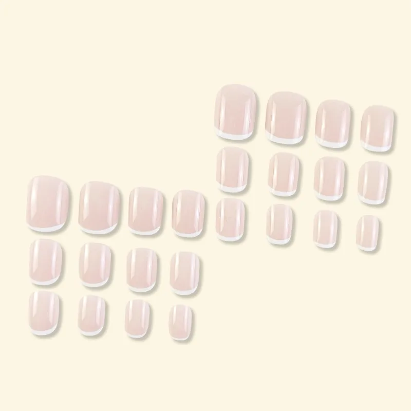 Uñas postizas de cobertura completa para chica, Uñas postizas de cobertura completa, desmontables, a presión, de punta corta y cuadrada, color blanco, 24 piezas