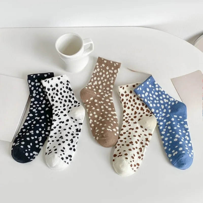 1/5 pairs Spring Autumn New Leopard Pattern Sports Striped Middle Socks Casual Comfortable Women's Socks Fashion Women's Socks