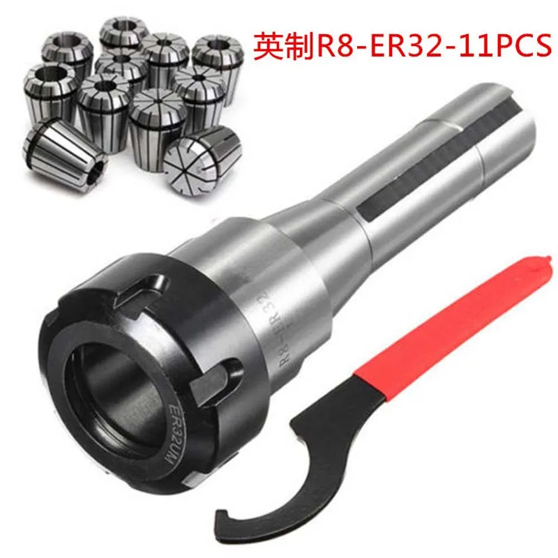 R8-ER32-11pcs Set R8-ER32 Inch Milling Cutter Holder R8 Milling Cutter Holder ER32 Inch Cylinder Collet Chuck