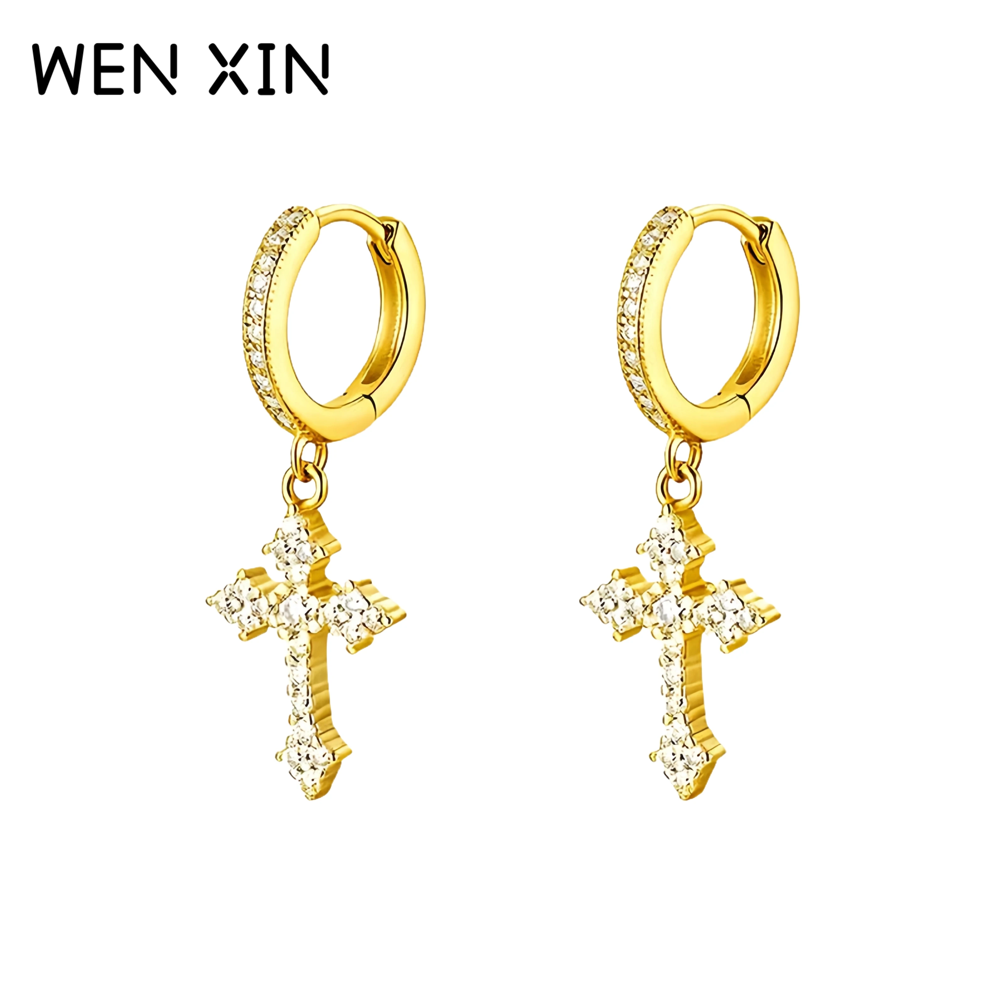 

WENXIN Роскошные серьги-крестики с муассанитом и бриллиантами, позолоченные 18 карат, серьги-подвески из стерлингового серебра 925 пробы, ювелирные изделия