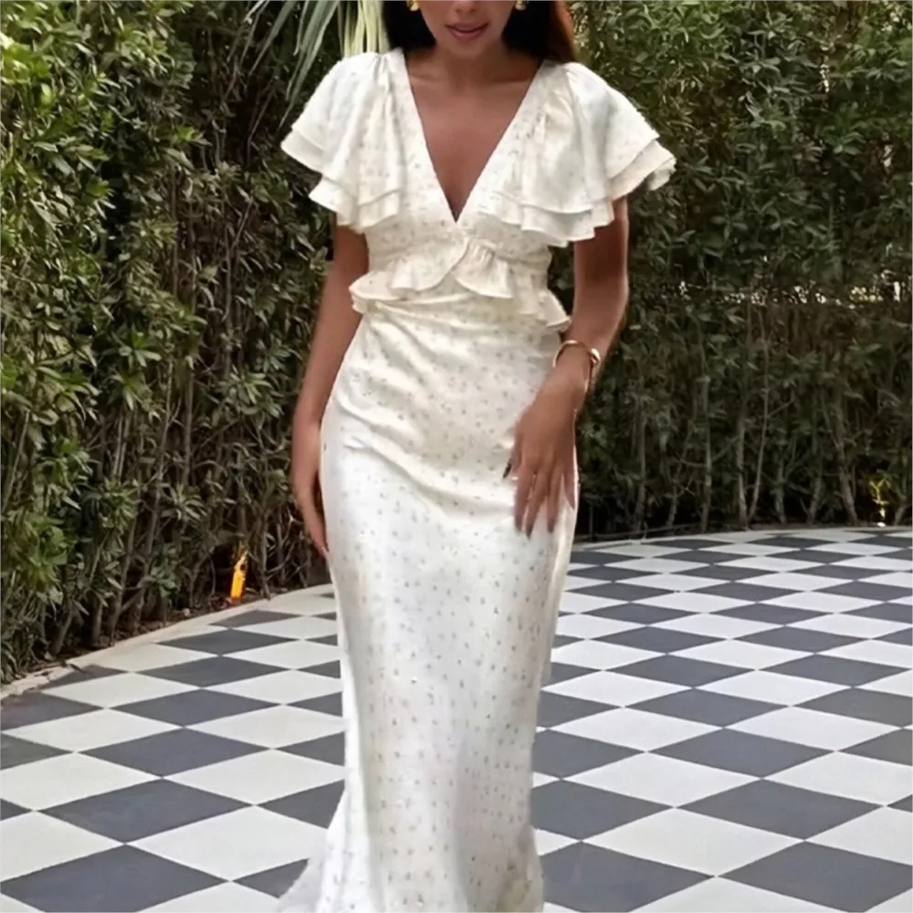 مزاجه المألوف أنيقة تكدرت الخامس الرقبة الخصر النحيف المعانقة فستان الأزهار طباعة العصرية الخامس الارتباط المنخفضة قطع Vestidos عطلة