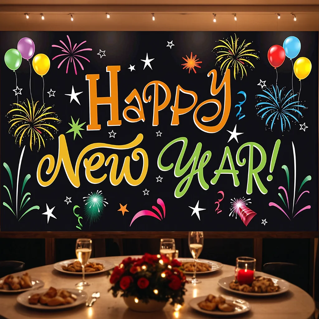 180x110cm Happy New Year Background 2025 New  Backdrop Banner Party Decoration Photo Booth Indoor Outdoor Decor Supplies