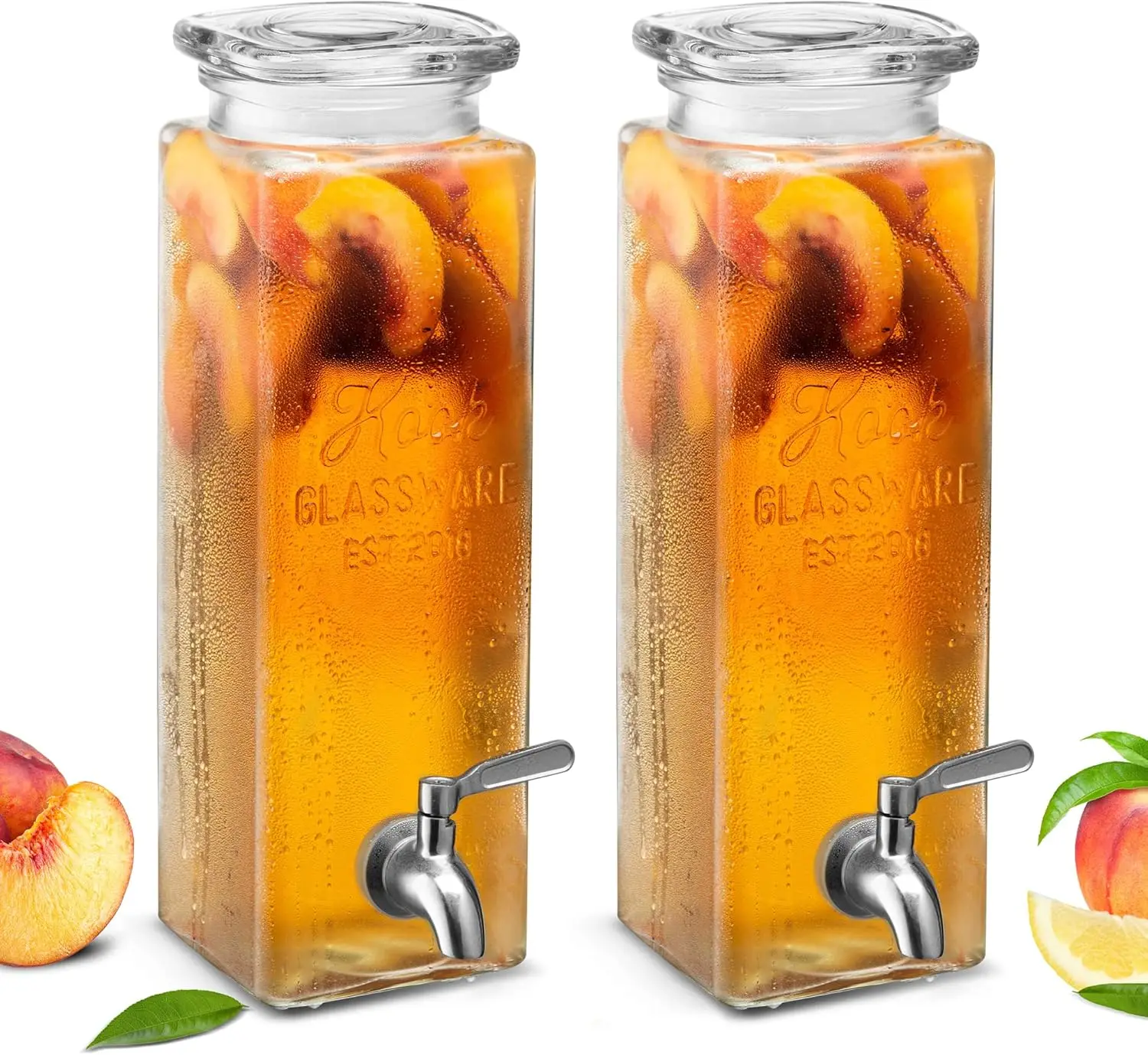 

Glass Drink Dispenser with Stainless Steel Spigot, 80 oz Rectangular Mason Jar for Water, Iced Tea, Sangria, Lemonade