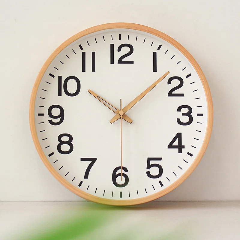 Japanese Style Minimalist Wall Clock Nordic Fashion Living Room Large Number Solid Wood Clock Modern Ultra Quiet Round Clock for