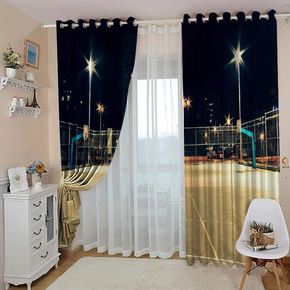 custom curtains City night scene City lighting basketball court Curtain Luxury 3D Window Curtain For Living Room