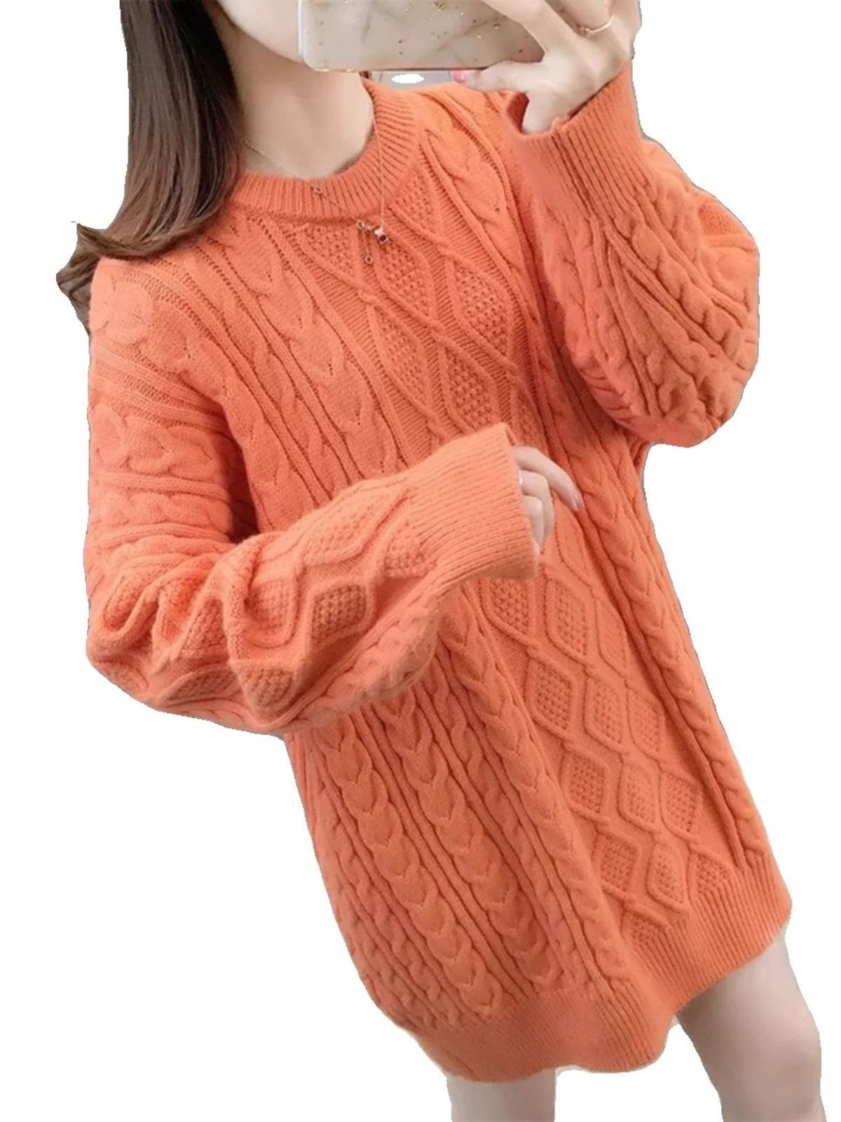 루즈핏 여성 니트 스웨터 2023 겨울 라운드 넥 오버헤드 스타일 단색 레이지 패션 태슬 디자인 출퇴근 트렌드