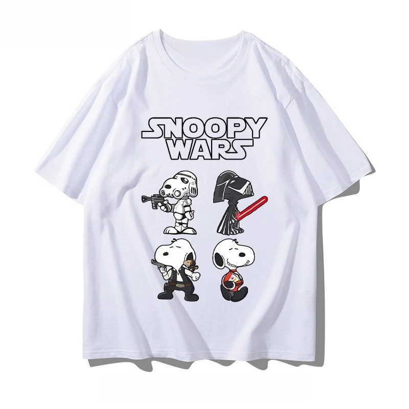 

Периферийная футболка Snoopy Joint из чистого хлопка с короткими рукавами, летняя мужская и женская футболка Darth Vader Force Lightsaber, спортивная с половиной рукавов