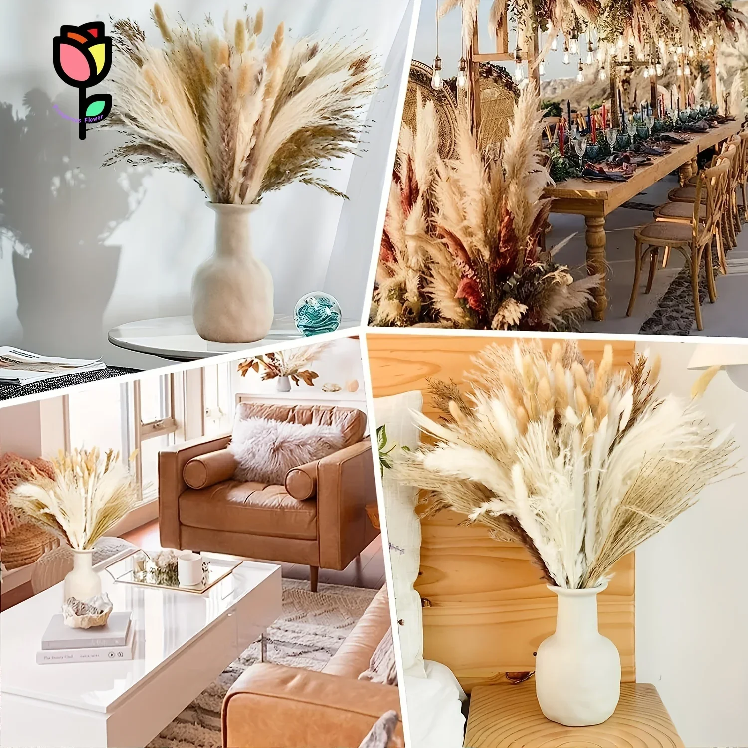 100pcs Dried Flowers Pampas Grass Bouquets Bohemian Home Decor Natural Bunny Tail Wedding Decoration Fluffy Whisk Party Supplies