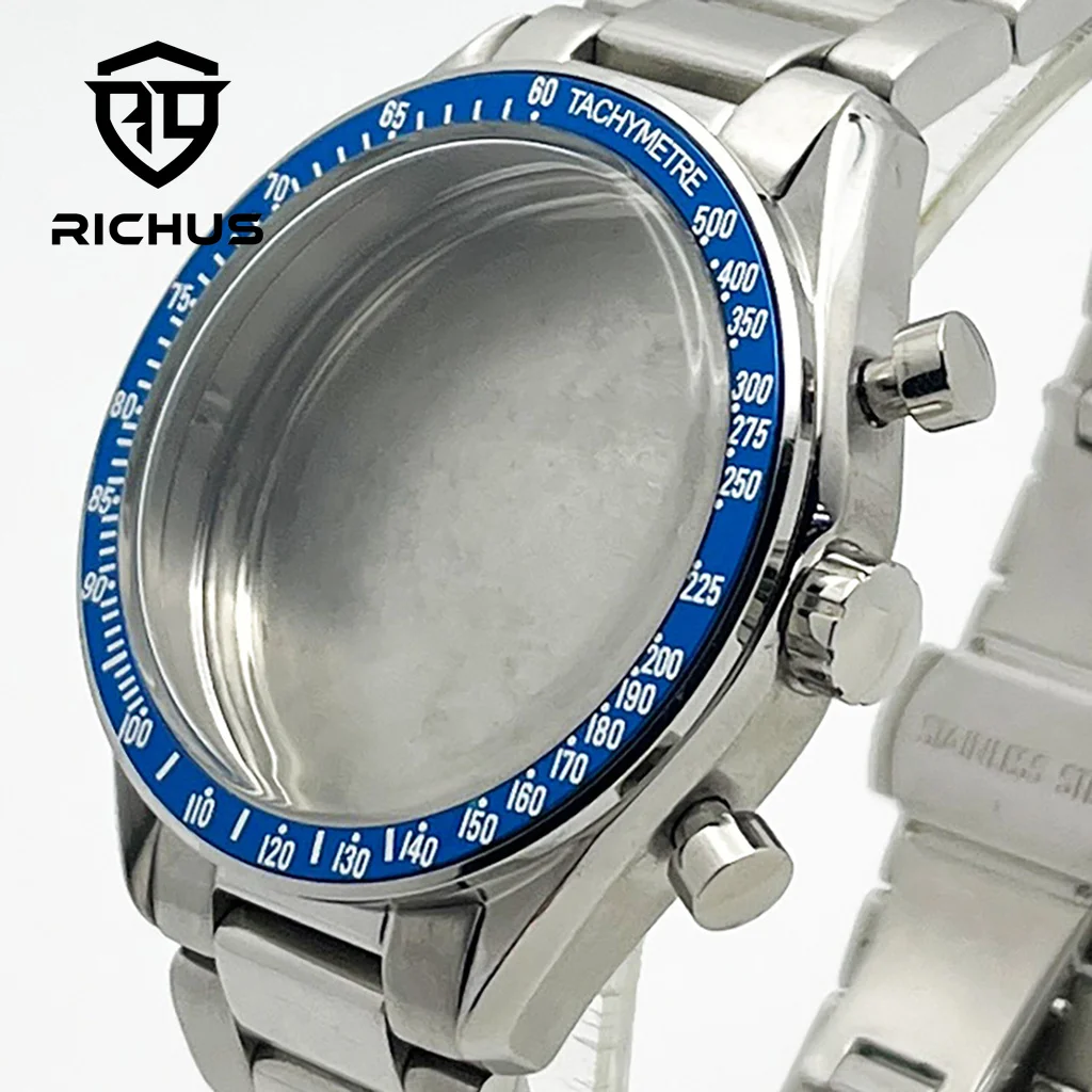RICHUS 40 мм серебряный корпус для часов с черным, синим, зеленым, красным безелем, куполообразным стеклом, подходит для кварцевого механизма VK63