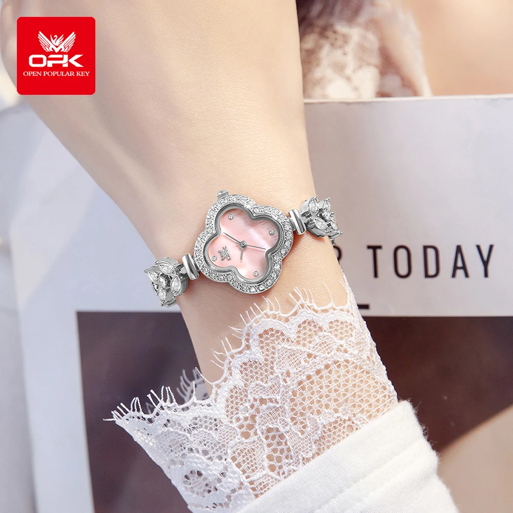 OPK 6049, женские кварцевые часы с цветочным циферблатом в стиле браслета