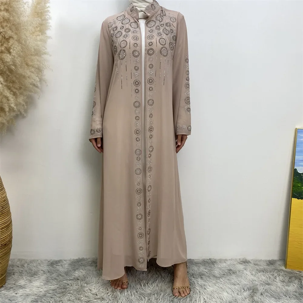 Luxury Diamonds Kimono Open Abayas for Women Muslim Dress Morocco Kaftan Dubai Turkey Party Gown Kebaya Islam Jalabiya Ramadan