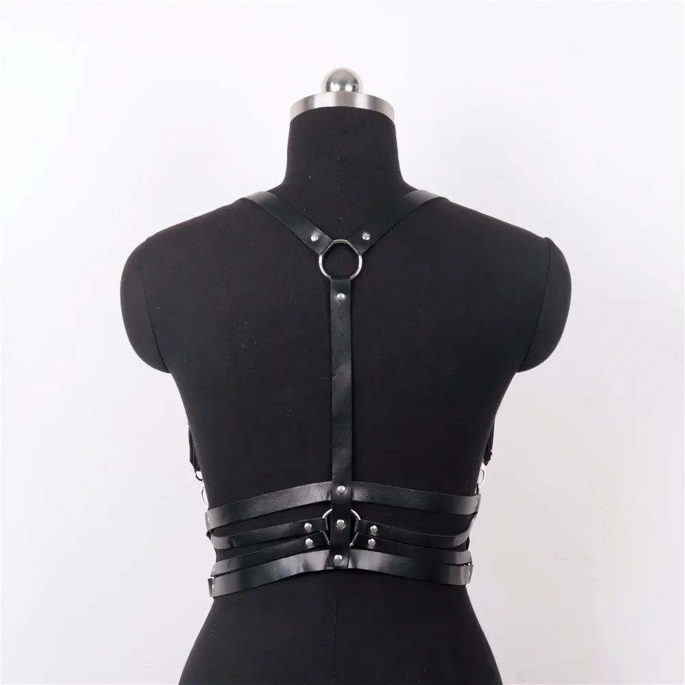 UYEE PU Leather Harness Top Women Punk Belt Chest Corset Harness Garter Body Chain Cage Gothic Suspender Festival Accessories